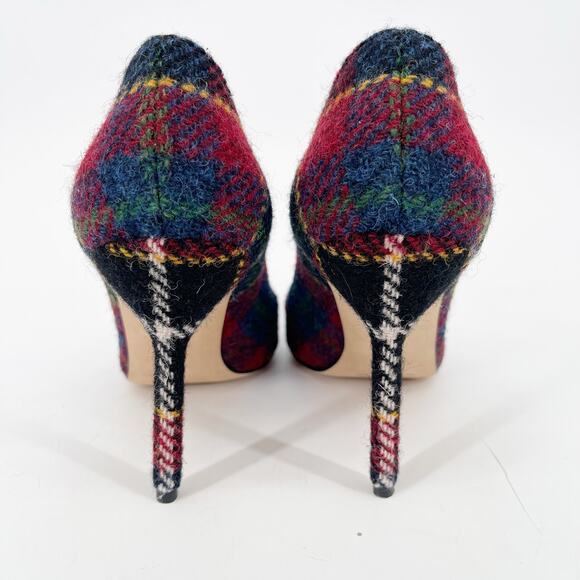Manolo Blahnik Multicolor Check Tartan Wool BB Pointed Toe Stiletto Pumps IT 37 - Picture 9 of 12